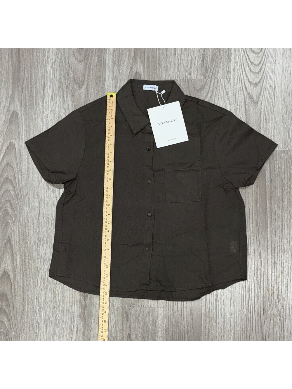 STETAMENT Womens Brown Short Sleeve Button Up Shirt Korean Style New Size Medium